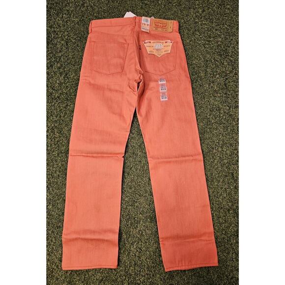 LEVI'S 501 Jeans NWT Button Fly Shrink to Fit Salmon Coral Straight Mens 33x32 - Picture 9 of 9
